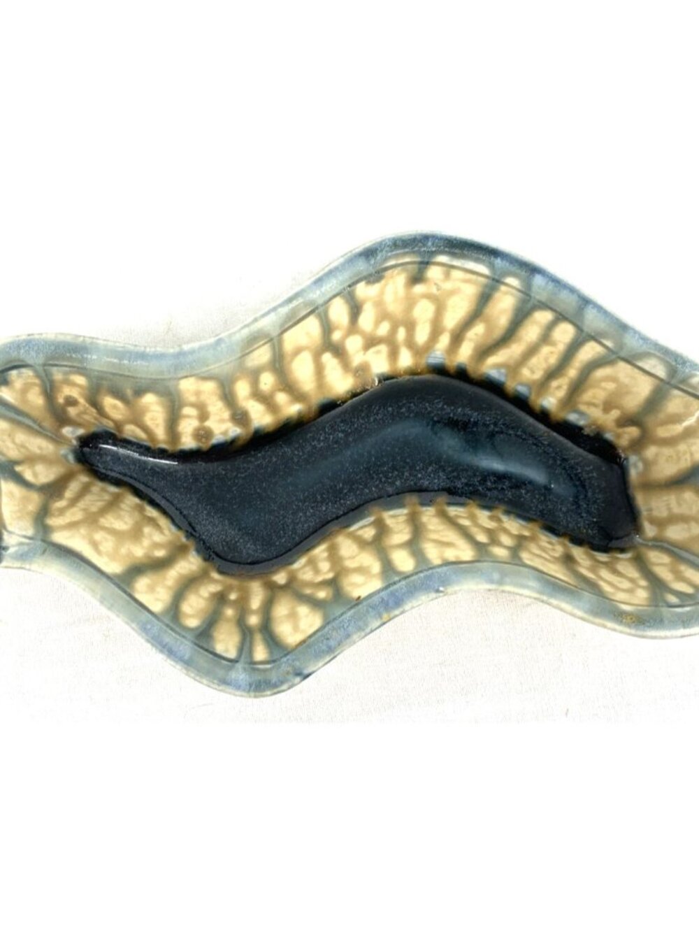 Ira Burhans Signed Wave Tray Stoneware Platter Tray Baker Studio Glazed USA